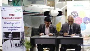 Mr. Mirza Shahriar Islam, one of the director of Ellipse Grad Center (Left) and Mr. Moslem Uddin, Principle of Aeronautical College of Bangladesh Right) is getting prepared for the agreement signing ceremony.